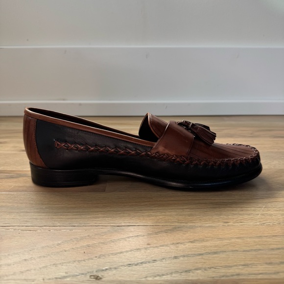 Cole Haan Brown and Black Leather Stitched Tassel Loafers Size 7 - Picture 7 of 12